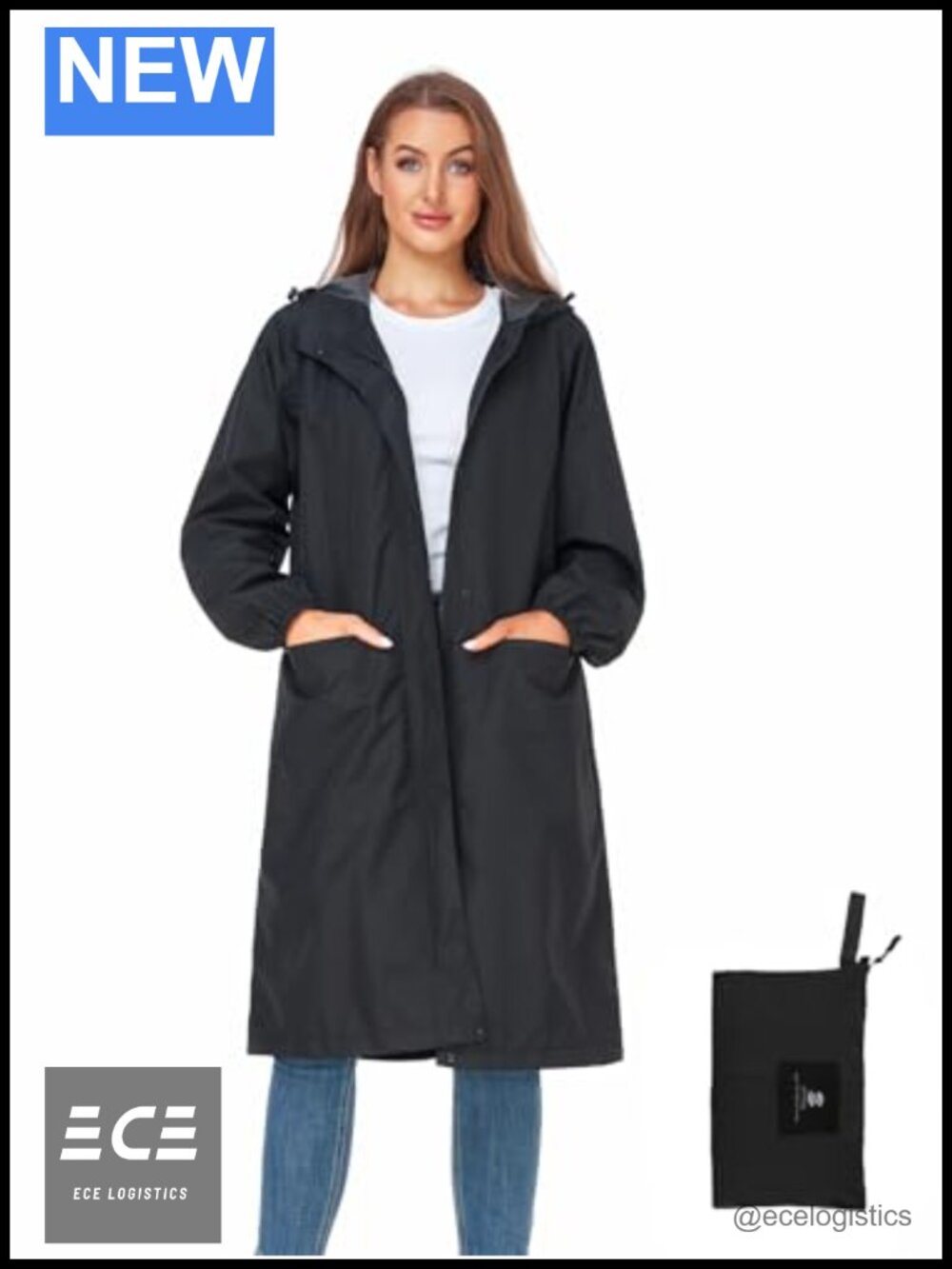 Women's Lightweight Packable Waterproof Long Rain Jacket Knee Length